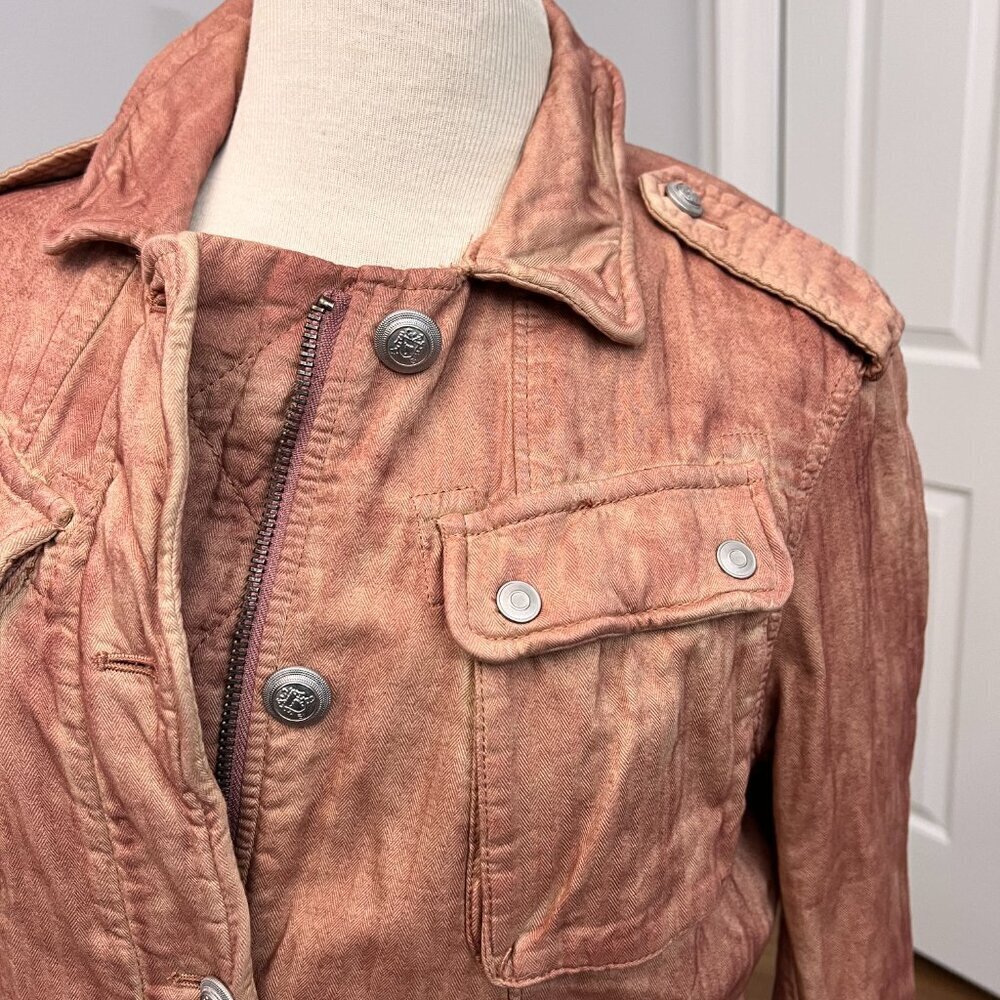 FREE PEOPLE Rose Pink Double Cloth Military Jacket Pockets Cinch Tie Waist Sz XS - Picture 3 of 15